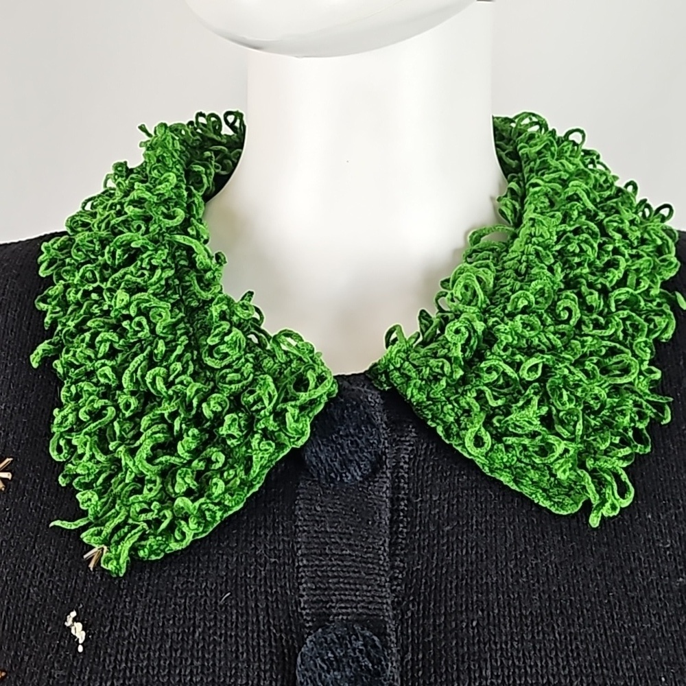 Vintage Berek Black Button Front Beaded Christmas Tree Cardigan Sweater - Picture 3 of 16